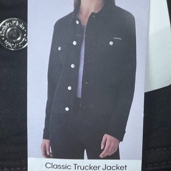 Calvin Klein Black Denim Trucker Jacket For Women XXL Classic Fit d0174 - Picture 2 of 10